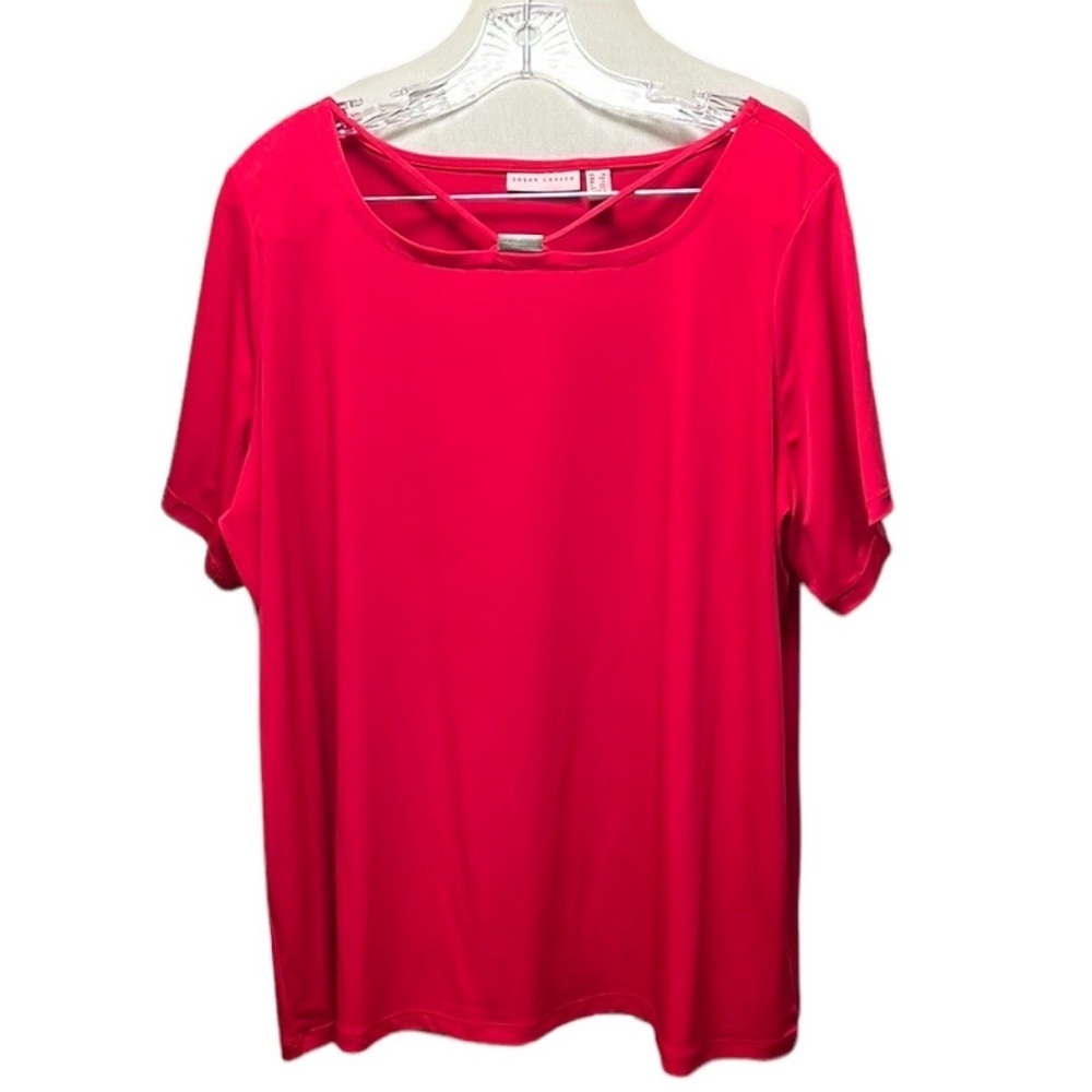 Susan Graver Red Liquid Knit Top size 1X